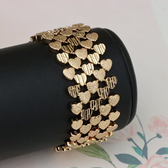 "Wide Heart Pattern Rose Gold Bracelet for Women, Bold Design, XPBL0897 - Picture 9 of 12